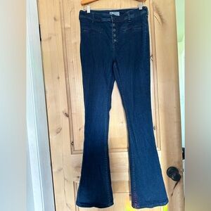 Free People Dark Blue High Waisted Flare Jeans